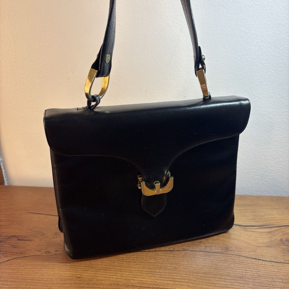 VTG Susan Gail MCM Original Black Leather Hand Bag Purse 1960
